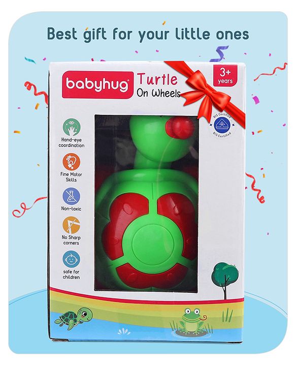 Babyhug Turtle On Wheels-Green & Red
