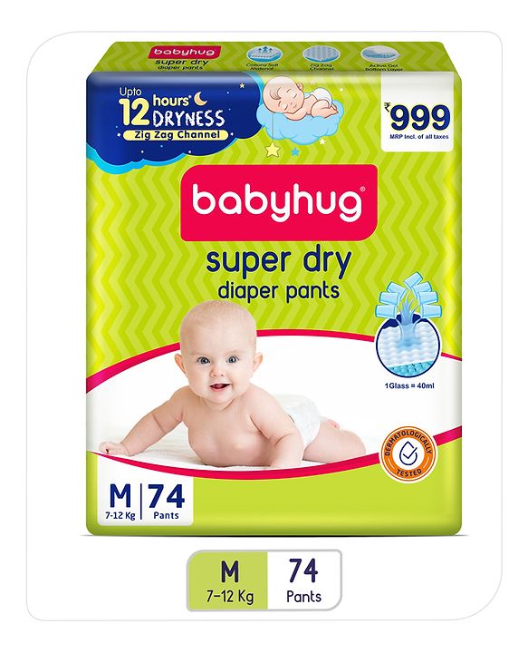 Babyhug Super Dry Pant Style Diaper Medium (M) Size - 74 Pieces
