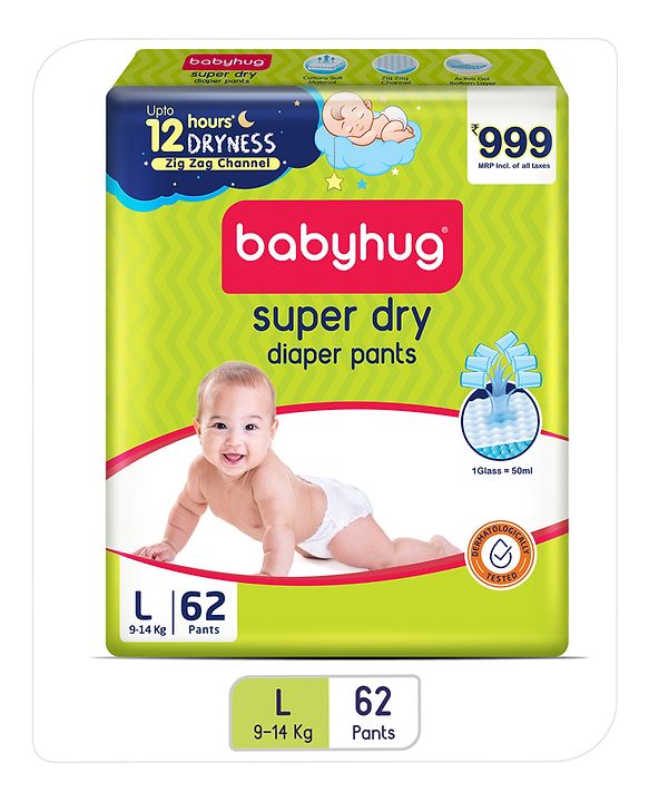 Babyhug Super Dry Pant Style Diaper Large L Size - 62 Pieces