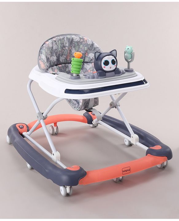 Babyhug Bunny Face 2 In 1 Walker Cum Rocker With 3 Level Adjustable Height & Musical Play Tray With Light -Blue| Adjustable Soft Cushion Seat| Smooth Swivel Wheels| Removable Toy Tray| Compact Fold
