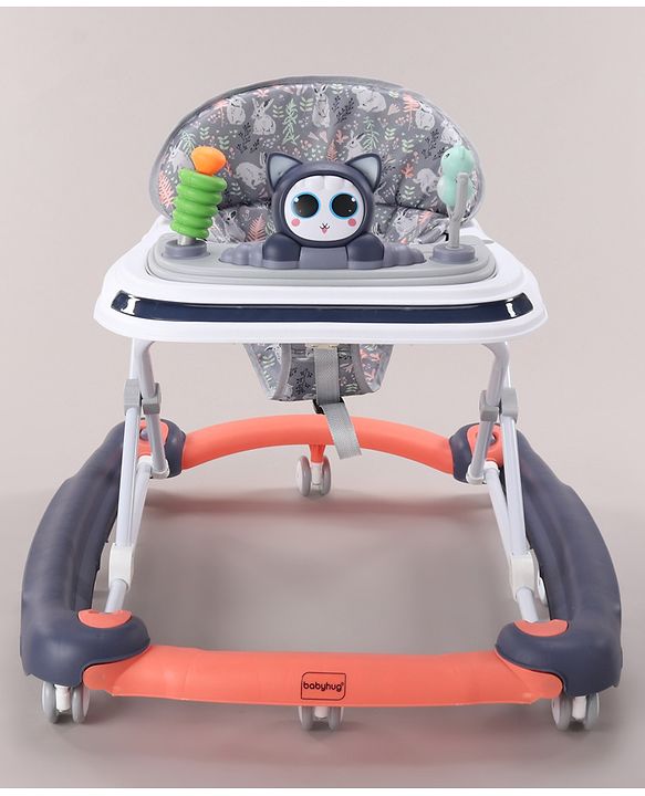 Babyhug Bunny Face 2 In 1 Walker Cum Rocker With 3 Level Adjustable Height & Musical Play Tray With Light -Blue| Adjustable Soft Cushion Seat| Smooth Swivel Wheels| Removable Toy Tray| Compact Fold