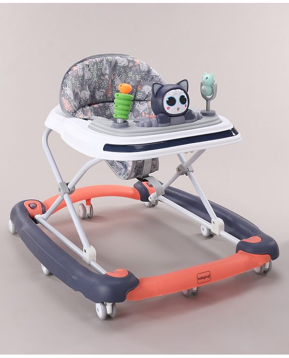 Babyhug Bunny Face 2 In 1 Walker Cum Rocker With 3 Level Adjustable Height & Musical Play Tray With Light -Blue| Adjustable Soft Cushion Seat| Smooth Swivel Wheels| Removable Toy Tray| Compact Fold
