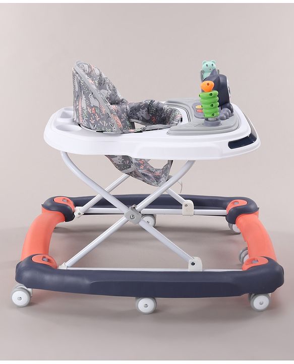 Babyhug Bunny Face 2 In 1 Walker Cum Rocker With 3 Level Adjustable Height & Musical Play Tray With Light -Blue| Adjustable Soft Cushion Seat| Smooth Swivel Wheels| Removable Toy Tray| Compact Fold