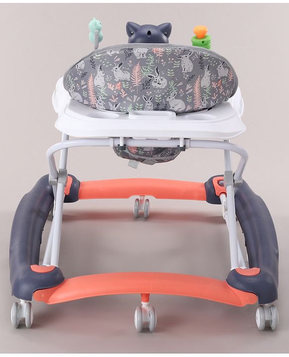 Babyhug Bunny Face 2 In 1 Walker Cum Rocker With 3 Level Adjustable Height & Musical Play Tray With Light -Blue| Adjustable Soft Cushion Seat| Smooth Swivel Wheels| Removable Toy Tray| Compact Fold