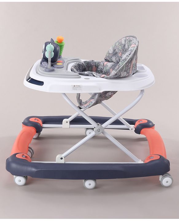 Babyhug Bunny Face 2 In 1 Walker Cum Rocker With 3 Level Adjustable Height & Musical Play Tray With Light -Blue| Adjustable Soft Cushion Seat| Smooth Swivel Wheels| Removable Toy Tray| Compact Fold
