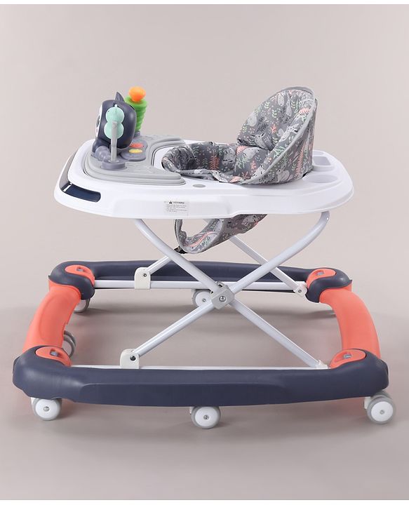 Babyhug Bunny Face 2 In 1 Walker Cum Rocker With 3 Level Adjustable Height & Musical Play Tray With Light -Blue| Adjustable Soft Cushion Seat| Smooth Swivel Wheels| Removable Toy Tray| Compact Fold