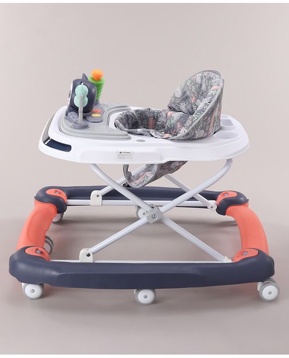 Babyhug Bunny Face 2 In 1 Walker Cum Rocker With 3 Level Adjustable Height & Musical Play Tray With Light -Blue| Adjustable Soft Cushion Seat| Smooth Swivel Wheels| Removable Toy Tray| Compact Fold