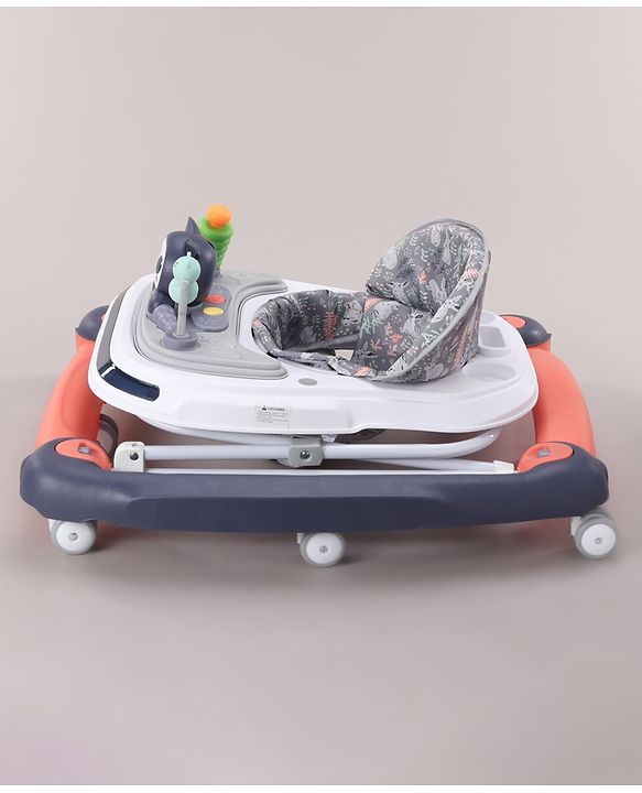 Babyhug Bunny Face 2 In 1 Walker Cum Rocker With 3 Level Adjustable Height & Musical Play Tray With Light -Blue| Adjustable Soft Cushion Seat| Smooth Swivel Wheels| Removable Toy Tray| Compact Fold