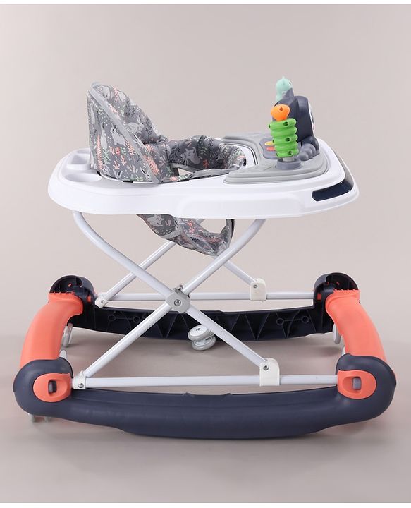 Babyhug Bunny Face 2 In 1 Walker Cum Rocker With 3 Level Adjustable Height & Musical Play Tray With Light -Blue| Adjustable Soft Cushion Seat| Smooth Swivel Wheels| Removable Toy Tray| Compact Fold