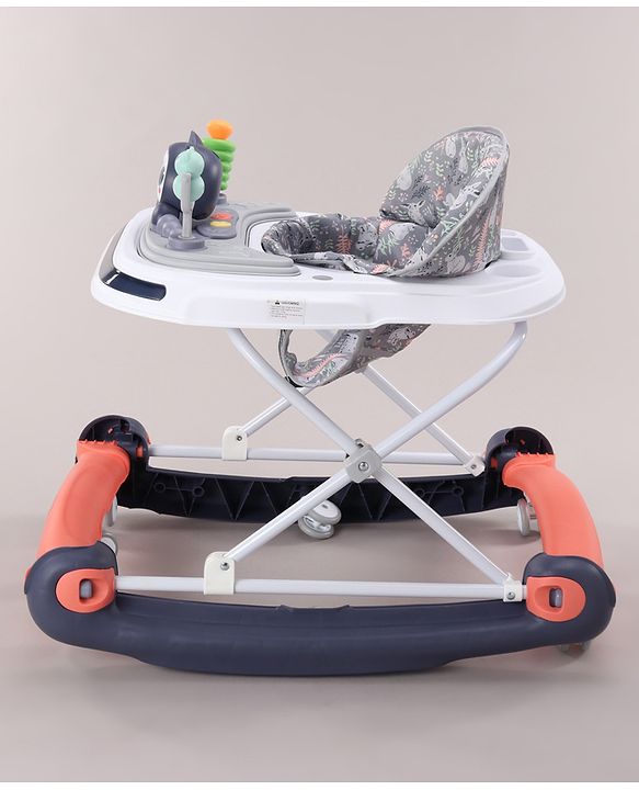 Babyhug Bunny Face 2 In 1 Walker Cum Rocker With 3 Level Adjustable Height & Musical Play Tray With Light -Blue| Adjustable Soft Cushion Seat| Smooth Swivel Wheels| Removable Toy Tray| Compact Fold