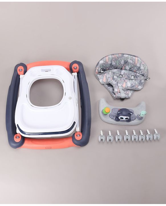 Babyhug Bunny Face 2 In 1 Walker Cum Rocker With 3 Level Adjustable Height & Musical Play Tray With Light -Blue| Adjustable Soft Cushion Seat| Smooth Swivel Wheels| Removable Toy Tray| Compact Fold