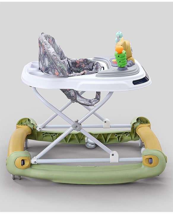 Babyhug Bunny Face 2 In 1 Walker Cum Rocker With 3 Level Adjustable Height & Musical Play Tray With Light  - Green