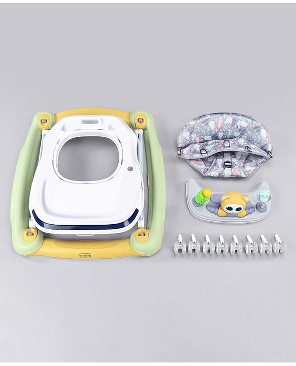 Babyhug Bunny Face 2 In 1 Walker Cum Rocker With 3 Level Adjustable Height & Musical Play Tray With Light -Blue| Adjustable Soft Cushion Seat| Smooth Swivel Wheels| Removable Toy Tray| Compact Fold