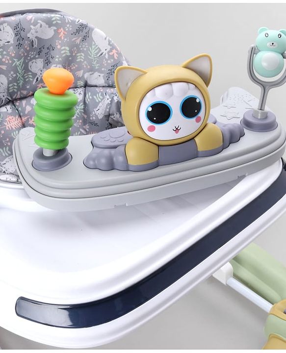 Babyhug Bunny Face 2 In 1 Walker Cum Rocker With 3 Level Adjustable Height & Musical Play Tray With Light -Blue| Adjustable Soft Cushion Seat| Smooth Swivel Wheels| Removable Toy Tray| Compact Fold
