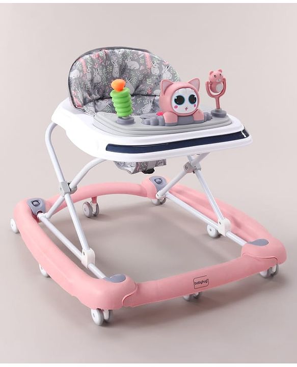 Babyhug Bunny Face 2 In 1 Walker Cum Rocker With 3 Level Adjustable Height & Musical Play Tray With Light -Blue| Adjustable Soft Cushion Seat| Smooth Swivel Wheels| Removable Toy Tray| Compact Fold