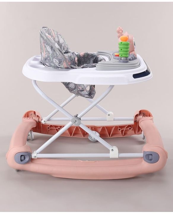 Babyhug Bunny Face 2 In 1 Walker Cum Rocker With 3 Level Adjustable Height & Musical Play Tray With Light -Blue| Adjustable Soft Cushion Seat| Smooth Swivel Wheels| Removable Toy Tray| Compact Fold