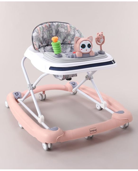 Babyhug Bunny Face 2 In 1 Walker Cum Rocker With 3 Level Adjustable Height & Musical Play Tray With Light -Blue| Adjustable Soft Cushion Seat| Smooth Swivel Wheels| Removable Toy Tray| Compact Fold