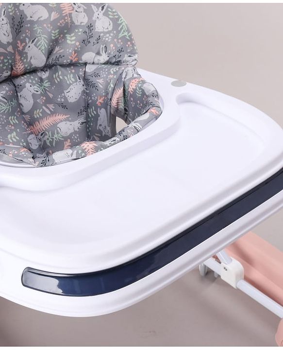 Babyhug Bunny Face 2 In 1 Walker Cum Rocker With 3 Level Adjustable Height & Musical Play Tray With Light -Blue| Adjustable Soft Cushion Seat| Smooth Swivel Wheels| Removable Toy Tray| Compact Fold