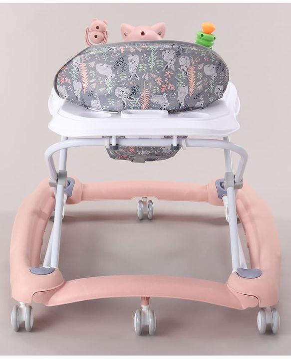 Babyhug Bunny Face 2 In 1 Walker Cum Rocker With 3 Level Adjustable Height & Musical Play Tray With Light -Blue| Adjustable Soft Cushion Seat| Smooth Swivel Wheels| Removable Toy Tray| Compact Fold