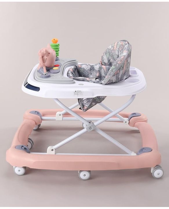 Babyhug Bunny Face 2 In 1 Walker Cum Rocker With 3 Level Adjustable Height & Musical Play Tray With Light -Blue| Adjustable Soft Cushion Seat| Smooth Swivel Wheels| Removable Toy Tray| Compact Fold
