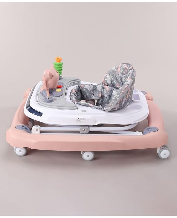 Babyhug Bunny Face 2 In 1 Walker Cum Rocker With 3 Level Adjustable Height & Musical Play Tray With Light -Blue| Adjustable Soft Cushion Seat| Smooth Swivel Wheels| Removable Toy Tray| Compact Fold