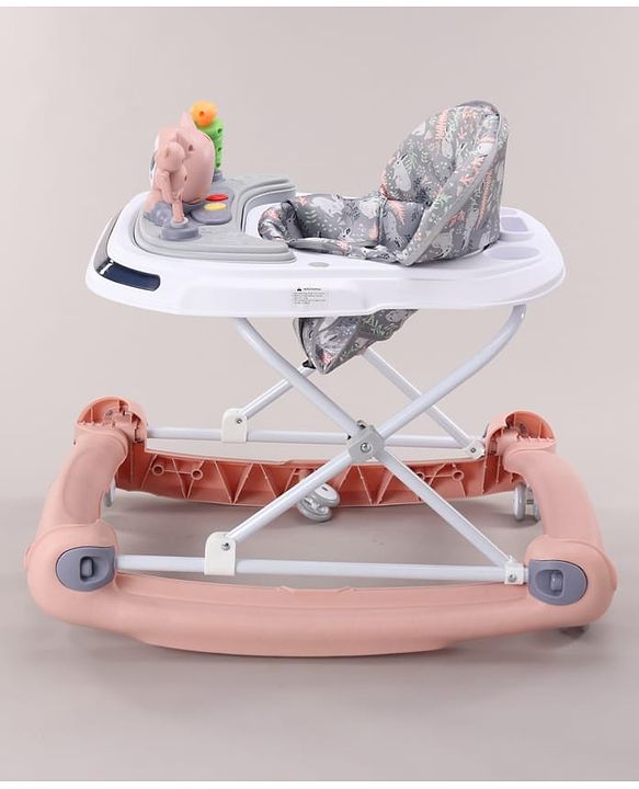 Babyhug Bunny Face 2 In 1 Walker Cum Rocker With 3 Level Adjustable Height & Musical Play Tray With Light -Blue| Adjustable Soft Cushion Seat| Smooth Swivel Wheels| Removable Toy Tray| Compact Fold