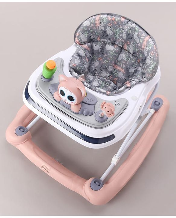 Babyhug Bunny Face 2 In 1 Walker Cum Rocker With 3 Level Adjustable Height & Musical Play Tray With Light -Blue| Adjustable Soft Cushion Seat| Smooth Swivel Wheels| Removable Toy Tray| Compact Fold