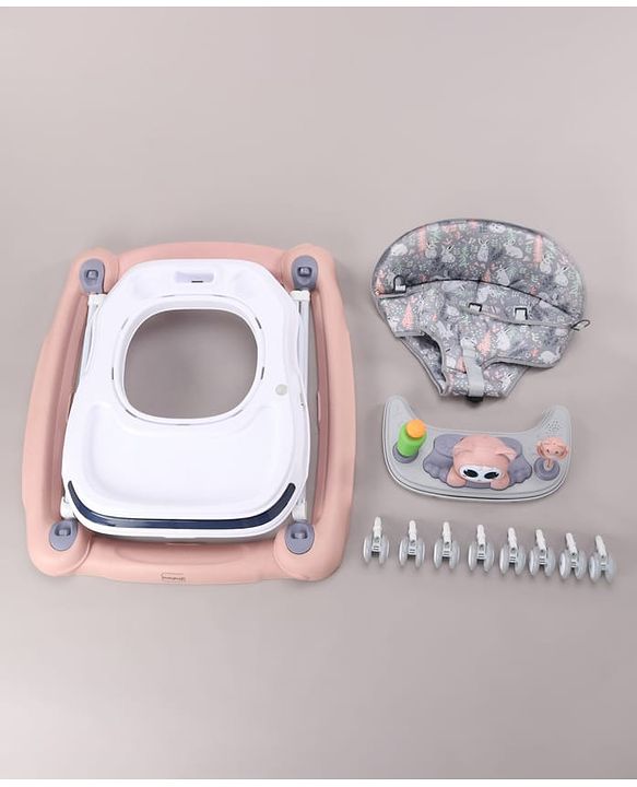 Babyhug Bunny Face 2 In 1 Walker Cum Rocker With 3 Level Adjustable Height & Musical Play Tray With Light -Blue| Adjustable Soft Cushion Seat| Smooth Swivel Wheels| Removable Toy Tray| Compact Fold