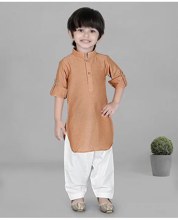 Buy KIDS FARM Full Sleeves Solid Pathani Kurta With Salwar Brown