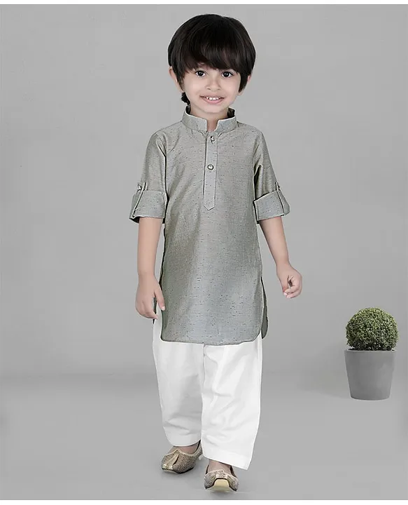 Buy KIDS FARM Full Sleeves Solid Pathani Kurta With Salwar Grey