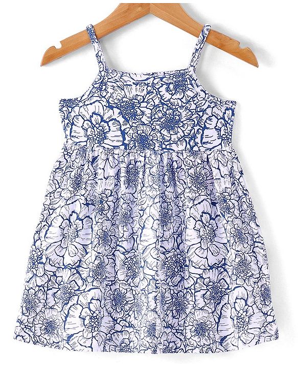 Babyhug Knit Full Sleeves Solid Jacket with Frill Detailing & Floral Printed Frock - Navy Blue & White