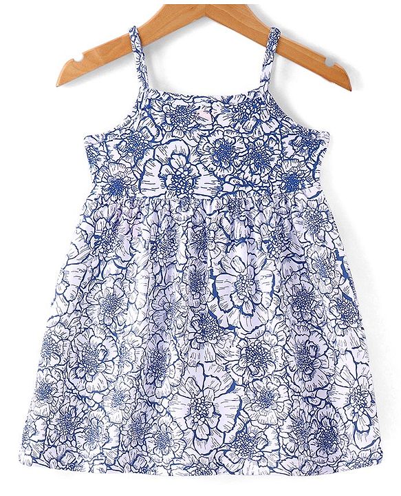 Babyhug Knit Full Sleeves Solid Jacket with Frill Detailing & Floral Printed Frock - Navy Blue & White