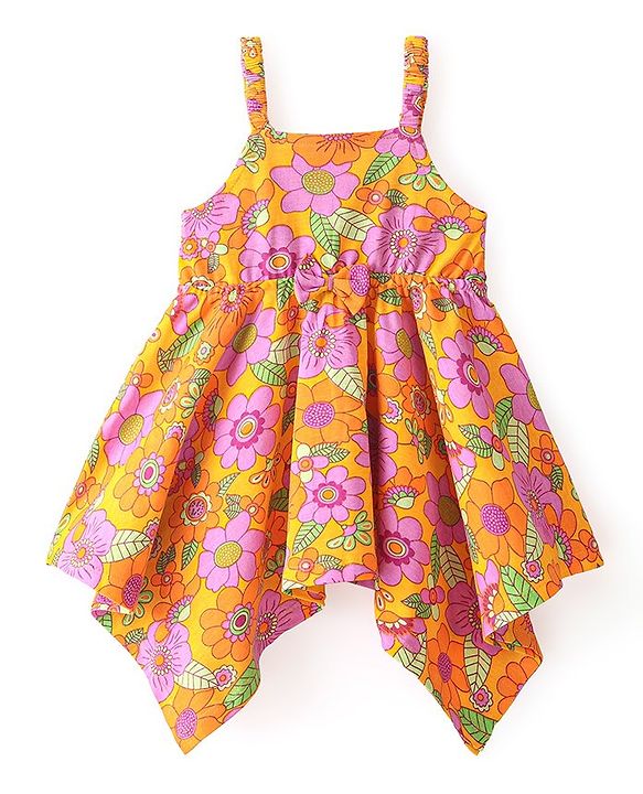Babyhug Sleeveless Floral Printed Frock with Jacket - Orange