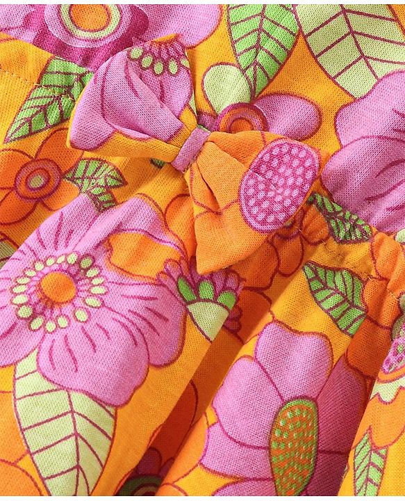 Babyhug Sleeveless Floral Printed Frock with Jacket - Orange