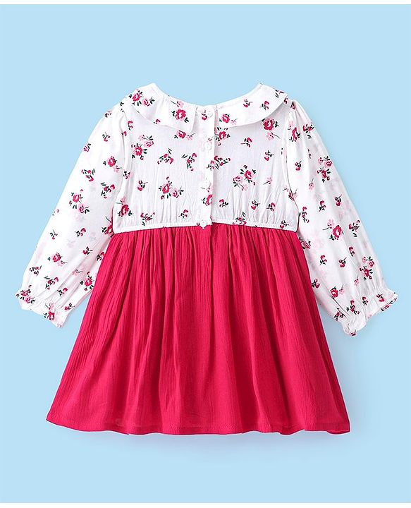 Babyhug 100% Viscose Rayon Woven Full Sleeves Floral Printed Frock with Sling Bag - Red