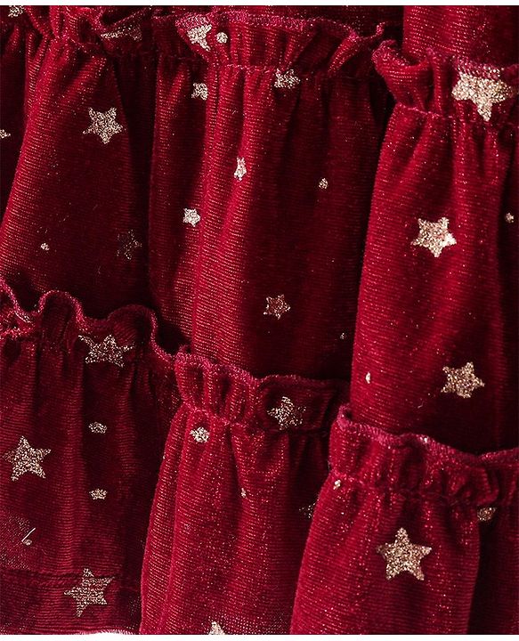 Babyhug Woven Full Sleeves Frock With Star Print - Red