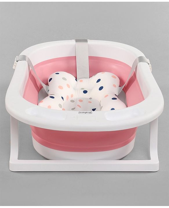 Babyhug Foldable Bath Tub with Printed Cushion - Pink