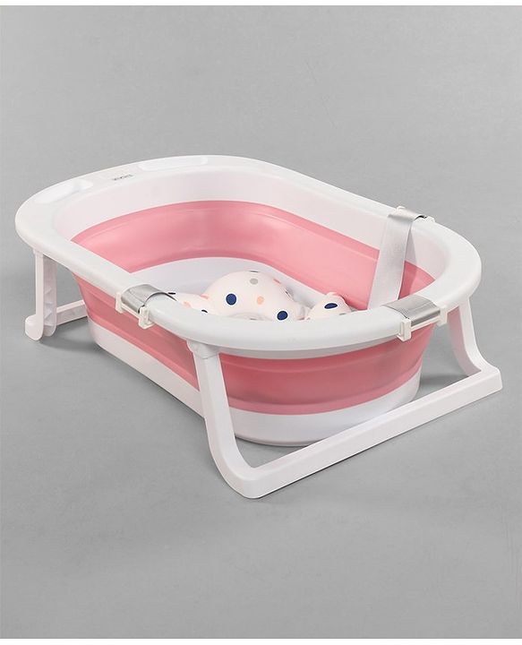 Babyhug Foldable Bath Tub with Printed Cushion - Pink