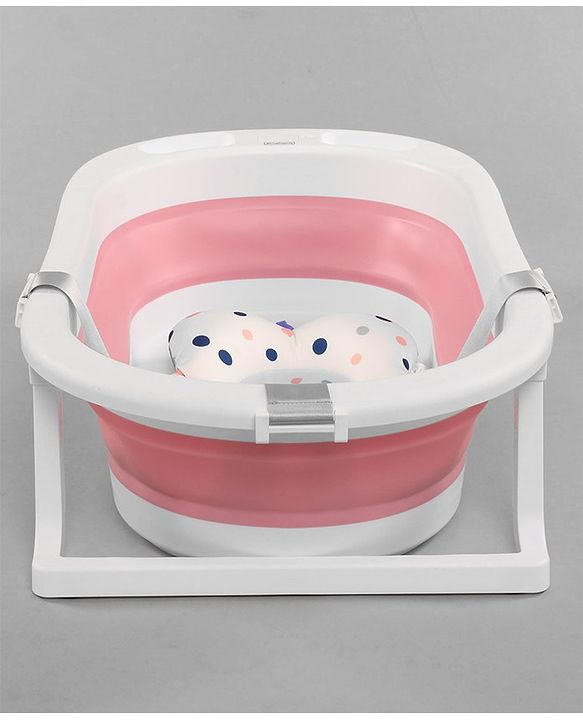 Babyhug Foldable Bath Tub with Printed Cushion - Pink