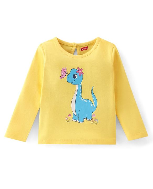Babyhug Cotton Full Sleeves T-Shirt with Dino Graphics - Yellow