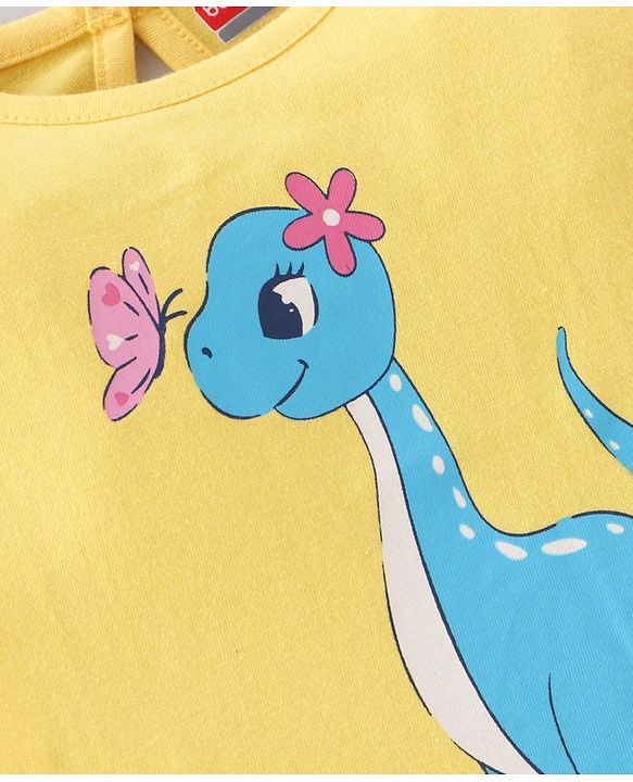 Babyhug Cotton Full Sleeves T-Shirt with Dino Graphics - Yellow