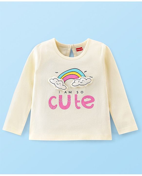 Babyhug Cotton Knit Full Sleeves T-Shirt with Rainbow Graphic Print - Off White