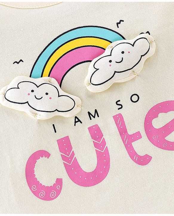Babyhug Cotton Knit Full Sleeves T-Shirt with Rainbow Graphic Print - Off White