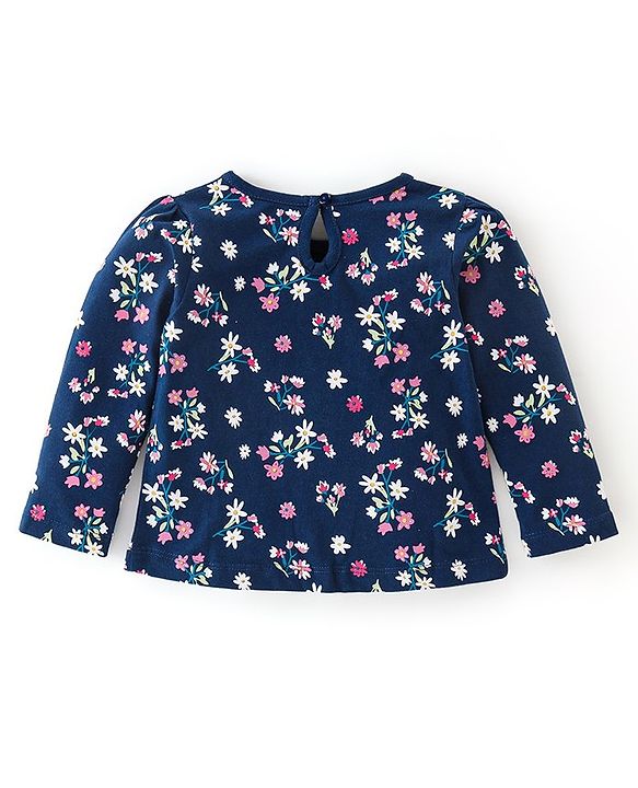 Babyhug Cotton Knit Full Sleeves T-Shirt Floral Print - Navy Blue