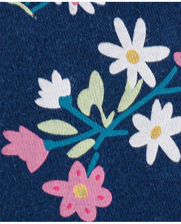 Babyhug Cotton Knit Full Sleeves T-Shirt Floral Print - Navy Blue