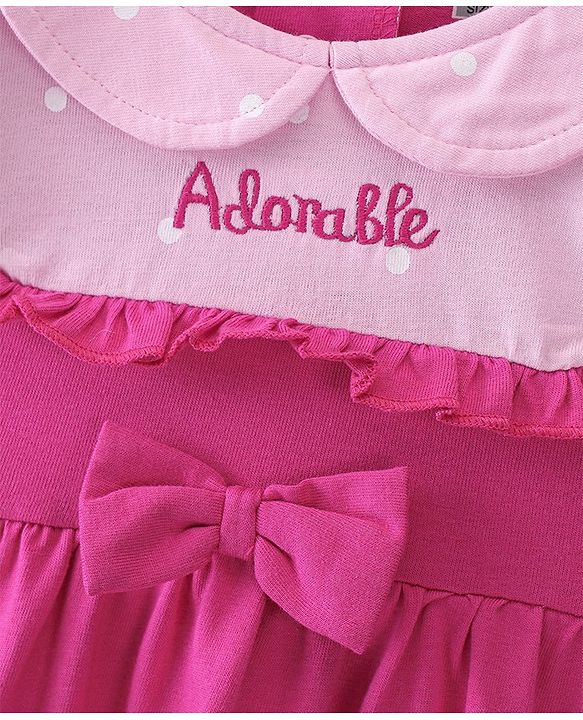 Babyhug Cotton Knit Full Sleeves Frock with Headband & Bow Applique - Pink