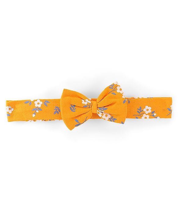 Babyhug Cotton Knit Half Sleeves Floral Print Frock with Bloomer & Headband - Yellow