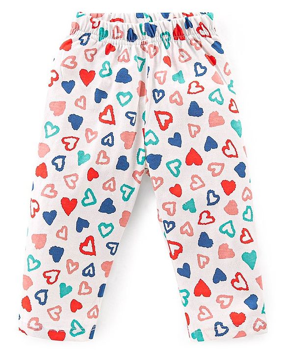 Babyhug Interlock Cotton Knit Full Sleeves Heat Print Night Suit - White