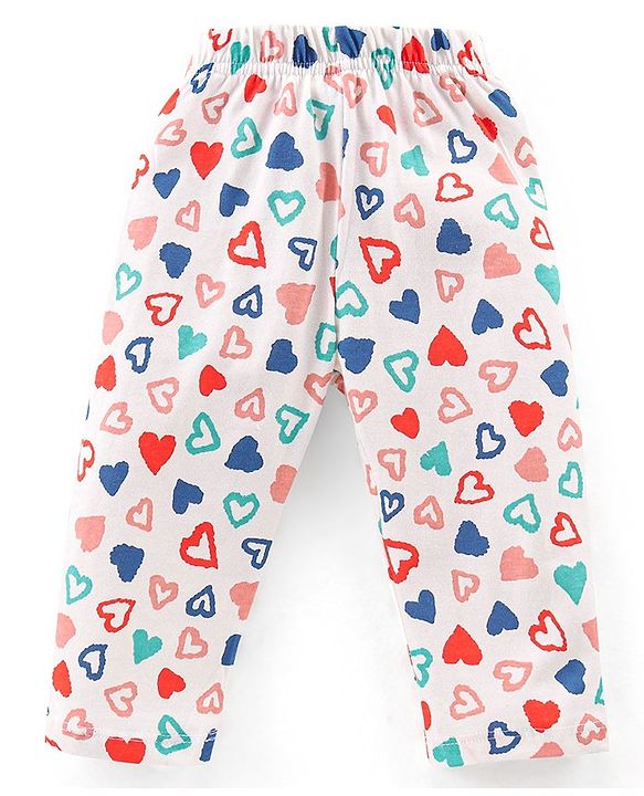 Babyhug Interlock Cotton Knit Full Sleeves Heat Print Night Suit - White