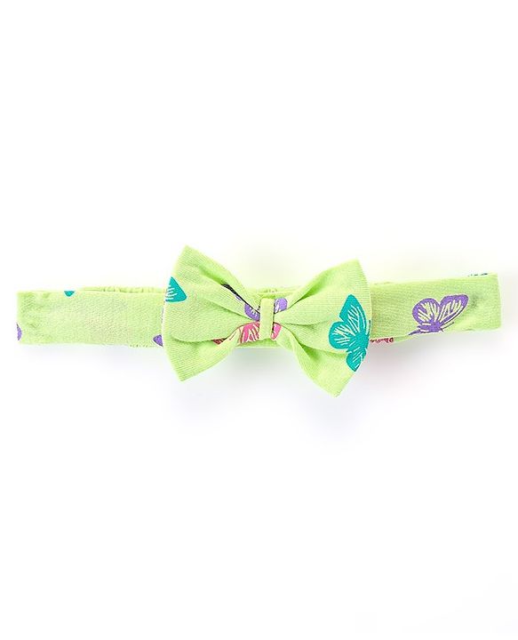 Babyhug Cotton Knit Half Sleeves Frock with Bloomer & Headband Butterfly Printed - Green